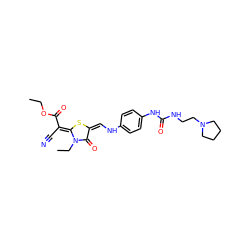 CCOC(=O)/C(C#N)=c1\s/c(=C/Nc2ccc(NC(=O)NCCN3CCCC3)cc2)c(=O)n1CC ZINC000101204866