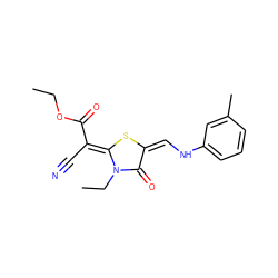 CCOC(=O)/C(C#N)=c1\s/c(=C/Nc2cccc(C)c2)c(=O)n1CC ZINC000101204870