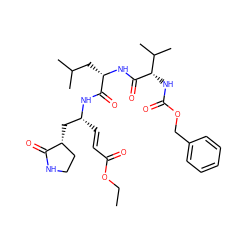 CCOC(=O)/C=C/[C@H](C[C@@H]1CCNC1=O)NC(=O)[C@H](CC(C)C)NC(=O)[C@@H](NC(=O)OCc1ccccc1)C(C)C ZINC000014947858