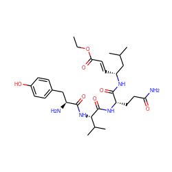 CCOC(=O)/C=C/[C@H](CC(C)C)NC(=O)[C@H](CCC(N)=O)NC(=O)[C@@H](NC(=O)[C@@H](N)Cc1ccc(O)cc1)C(C)C ZINC000036184912