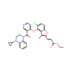 CCOC(=O)/C=C/c1oc2ccc(Cl)c(Oc3ccncc3C(=O)N3CCN(C4CC4)c4ccccc43)c2c1C ZINC000169349727