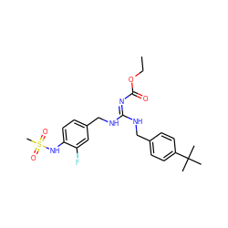 CCOC(=O)/N=C(\NCc1ccc(C(C)(C)C)cc1)NCc1ccc(NS(C)(=O)=O)c(F)c1 ZINC000013672938