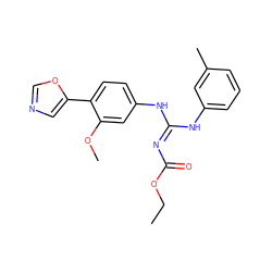 CCOC(=O)/N=C(\Nc1cccc(C)c1)Nc1ccc(-c2cnco2)c(OC)c1 ZINC000013818887