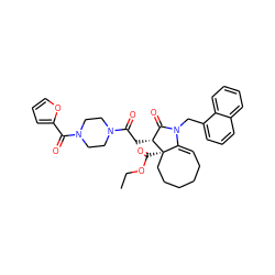 CCOC(=O)[C@@]12CCCCCC=C1N(Cc1cccc3ccccc13)C(=O)[C@H]2CC(=O)N1CCN(C(=O)c2ccco2)CC1 ZINC000144946035