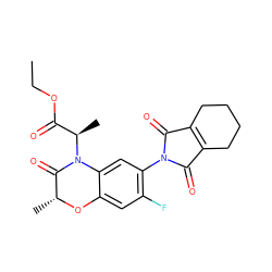 CCOC(=O)[C@@H](C)N1C(=O)[C@@H](C)Oc2cc(F)c(N3C(=O)C4=C(CCCC4)C3=O)cc21 ZINC000045299132