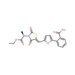 CCOC(=O)[C@@H](C)N1C(=O)S/C(=C\c2ccc(-c3ccccc3C(=O)O)o2)C1=O ZINC000002099036