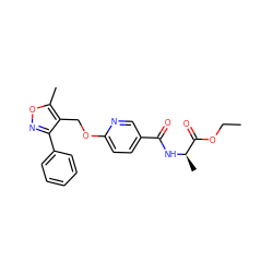 CCOC(=O)[C@@H](C)NC(=O)c1ccc(OCc2c(-c3ccccc3)noc2C)nc1 ZINC000143359644