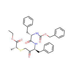 CCOC(=O)[C@@H](C)SCC(=O)[C@H](Cc1ccccc1)NC(=O)[C@H](Cc1ccccc1)NC(=O)OCc1ccccc1 ZINC000027721235