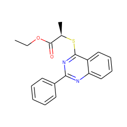 CCOC(=O)[C@@H](C)Sc1nc(-c2ccccc2)nc2ccccc12 ZINC000000421603