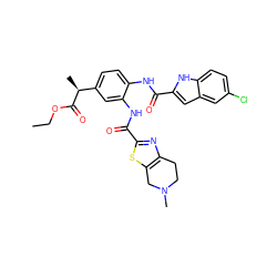 CCOC(=O)[C@@H](C)c1ccc(NC(=O)c2cc3cc(Cl)ccc3[nH]2)c(NC(=O)c2nc3c(s2)CN(C)CC3)c1 ZINC000071319238