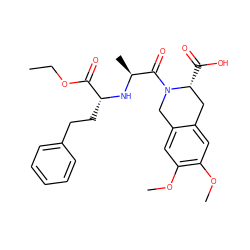 CCOC(=O)[C@@H](CCc1ccccc1)N[C@@H](C)C(=O)N1Cc2cc(OC)c(OC)cc2C[C@H]1C(=O)O ZINC000095560891