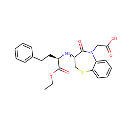 CCOC(=O)[C@@H](CCc1ccccc1)N[C@H]1CSc2ccccc2N(CC(=O)O)C1=O ZINC000029320524