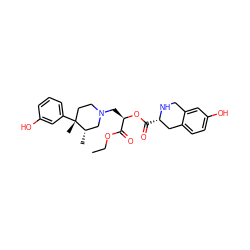 CCOC(=O)[C@@H](CN1CC[C@@](C)(c2cccc(O)c2)[C@@H](C)C1)OC(=O)[C@H]1Cc2ccc(O)cc2CN1 ZINC000169335090