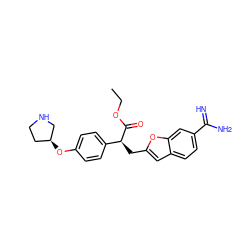 CCOC(=O)[C@@H](Cc1cc2ccc(C(=N)N)cc2o1)c1ccc(O[C@H]2CCNC2)cc1 ZINC000013735893