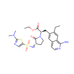 CCOC(=O)[C@@H](Cc1cc2ccnc(N)c2cc1CC)N1CC[C@H](NS(=O)(=O)c2cnc(N(C)C)s2)C1=O ZINC000142591969