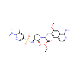 CCOC(=O)[C@@H](Cc1cc2ccnc(N)c2cc1OC)N1CC[C@H](NS(=O)(=O)c2cnc(N(C)C)c(C)c2)C1=O ZINC000142542143