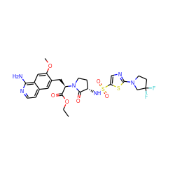 CCOC(=O)[C@@H](Cc1cc2ccnc(N)c2cc1OC)N1CC[C@H](NS(=O)(=O)c2cnc(N3CCC(F)(F)C3)s2)C1=O ZINC000142601503