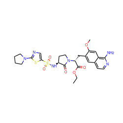 CCOC(=O)[C@@H](Cc1cc2ccnc(N)c2cc1OC)N1CC[C@H](NS(=O)(=O)c2cnc(N3CCCC3)s2)C1=O ZINC000142498764