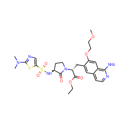 CCOC(=O)[C@@H](Cc1cc2ccnc(N)c2cc1OCCOC)N1CC[C@H](NS(=O)(=O)c2cnc(N(C)C)s2)C1=O ZINC000142516158