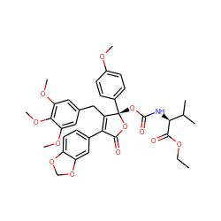 CCOC(=O)[C@@H](NC(=O)O[C@@]1(c2ccc(OC)cc2)OC(=O)C(c2ccc3c(c2)OCO3)=C1Cc1cc(OC)c(OC)c(OC)c1)C(C)C ZINC000026820512