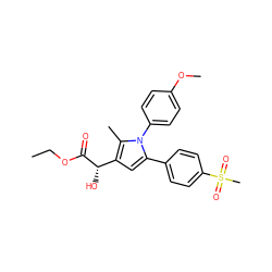 CCOC(=O)[C@@H](O)c1cc(-c2ccc(S(C)(=O)=O)cc2)n(-c2ccc(OC)cc2)c1C ZINC000040953626