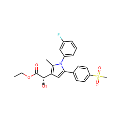 CCOC(=O)[C@@H](O)c1cc(-c2ccc(S(C)(=O)=O)cc2)n(-c2cccc(F)c2)c1C ZINC000040429938