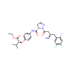 CCOC(=O)[C@@H](Oc1ccc(NC(=O)[C@@H]2CC=NN2C(=O)C[C@H](N)Cc2cc(F)c(F)cc2F)cc1)C(C)C ZINC000042876891