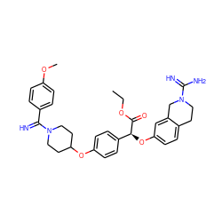 CCOC(=O)[C@@H](Oc1ccc2c(c1)CN(C(=N)N)CC2)c1ccc(OC2CCN(C(=N)c3ccc(OC)cc3)CC2)cc1 ZINC000027551648