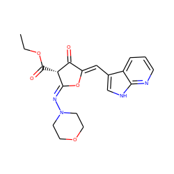 CCOC(=O)[C@@H]1C(=O)/C(=C/c2c[nH]c3ncccc23)O/C1=N\N1CCOCC1 ZINC000169702606