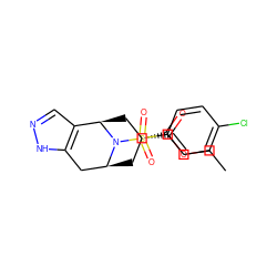 CCOC(=O)[C@@H]1C[C@H]2Cc3[nH]ncc3[C@@H](C1)N2S(=O)(=O)c1ccc(Cl)cc1 ZINC000034891703