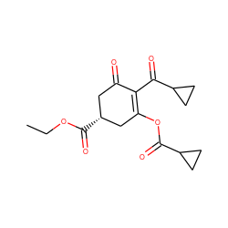 CCOC(=O)[C@@H]1CC(=O)C(C(=O)C2CC2)=C(OC(=O)C2CC2)C1 ZINC000013488251