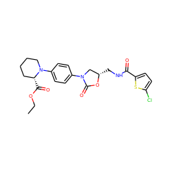 CCOC(=O)[C@@H]1CCCCN1c1ccc(N2C[C@H](CNC(=O)c3ccc(Cl)s3)OC2=O)cc1 ZINC000103299901