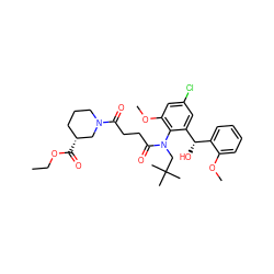 CCOC(=O)[C@@H]1CCCN(C(=O)CCC(=O)N(CC(C)(C)C)c2c(OC)cc(Cl)cc2[C@@H](O)c2ccccc2OC)C1 ZINC000072113271