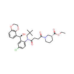 CCOC(=O)[C@@H]1CCCN(C(=O)CCC(=O)N(CC(C)(C)C)c2ccc(Cl)cc2[C@H](O)c2cccc3c2OCCO3)C1 ZINC000066076048