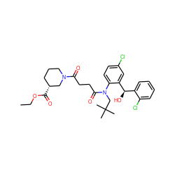 CCOC(=O)[C@@H]1CCCN(C(=O)CCC(=O)N(CC(C)(C)C)c2ccc(Cl)cc2[C@H](O)c2ccccc2Cl)C1 ZINC000066079314