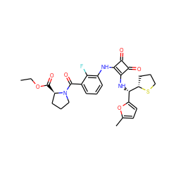 CCOC(=O)[C@@H]1CCCN1C(=O)c1cccc(Nc2c(N[C@@H](c3ccc(C)o3)[C@@H]3CCCS3)c(=O)c2=O)c1F ZINC000207381137