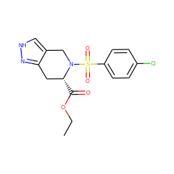 CCOC(=O)[C@@H]1Cc2n[nH]cc2CN1S(=O)(=O)c1ccc(Cl)cc1 ZINC000049071770