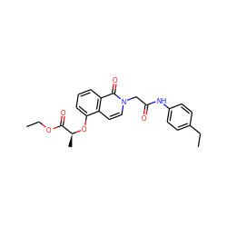 CCOC(=O)[C@H](C)Oc1cccc2c(=O)n(CC(=O)Nc3ccc(CC)cc3)ccc12 ZINC000002712284