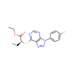 CCOC(=O)[C@H](CC)Sc1ncnc2c1nnn2-c1ccc(F)cc1 ZINC000004111903