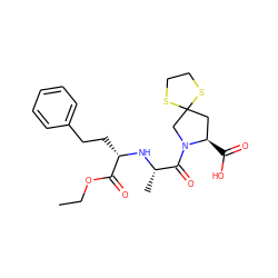 CCOC(=O)[C@H](CCc1ccccc1)N[C@@H](C)C(=O)N1CC2(C[C@H]1C(=O)O)SCCS2 ZINC000004217459