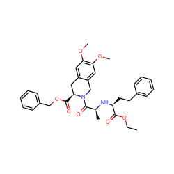 CCOC(=O)[C@H](CCc1ccccc1)N[C@@H](C)C(=O)N1Cc2cc(OC)c(OC)cc2C[C@@H]1C(=O)OCc1ccccc1 ZINC000029568531