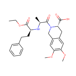 CCOC(=O)[C@H](CCc1ccccc1)N[C@@H](C)C(=O)N1Cc2cc(OC)c(OC)cc2C[C@H]1C(=O)O ZINC000003812306