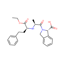 CCOC(=O)[C@H](CCc1ccccc1)N[C@@H](C)C(=O)N1Cc2ccccc2[C@H]1C(=O)O ZINC000095553022