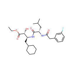 CCOC(=O)[C@H](O)[C@H](CC1CCCCC1)NC(=O)[C@H](CC(C)C)NC(=O)Cc1cccc(F)c1 ZINC000013488658