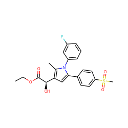 CCOC(=O)[C@H](O)c1cc(-c2ccc(S(C)(=O)=O)cc2)n(-c2cccc(F)c2)c1C ZINC000040429936