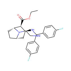 CCOC(=O)[C@H]1[C@@H](NC(c2ccc(F)cc2)c2ccc(F)cc2)C[C@@H]2CC[C@H]1N2CCN ZINC001772607927