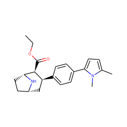 CCOC(=O)[C@H]1[C@@H](c2ccc(-c3ccc(C)n3C)cc2)C[C@@H]2CC[C@H]1N2 ZINC000027551177