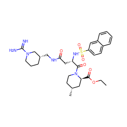 CCOC(=O)[C@H]1C[C@H](C)CCN1C(=O)[C@H](CC(=O)NC[C@@H]1CCCN(C(=N)N)C1)NS(=O)(=O)c1ccc2ccccc2c1 ZINC000027309971