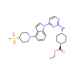 CCOC(=O)[C@H]1CC[C@H](Nc2nccc(-n3ccc4c(N5CCC(S(C)(=O)=O)CC5)cccc43)n2)CC1 ZINC000261089838