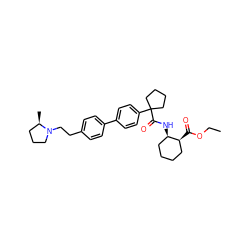 CCOC(=O)[C@H]1CCCC[C@H]1NC(=O)C1(c2ccc(-c3ccc(CCN4CCC[C@H]4C)cc3)cc2)CCCC1 ZINC000144806364